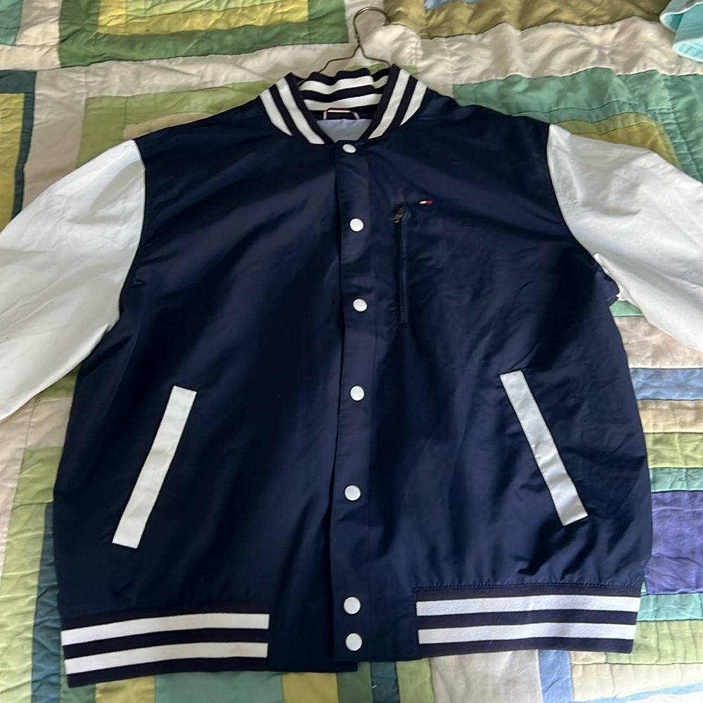 Tommy Hilfiger XL navy and white varsity jacket